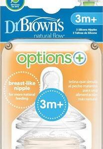 Dr. Brown’s Θηλές για Μπιμπερό Options+ με Φαρδύ Λαιμό 3-6m 2τμχ WN2201