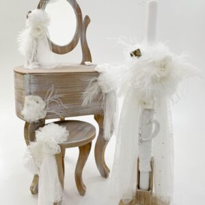 Vintage Chic Feathers Κουτί | Λαμπάδα | Λαδοσέτ K22-030