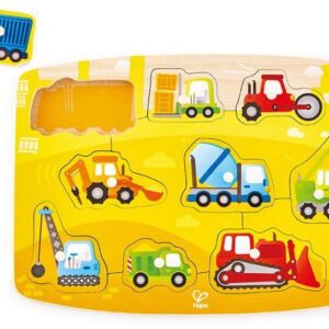 Hape Happy Puzzles Ξύλινο Παζλ Οχήματα Construction Peg E1407A