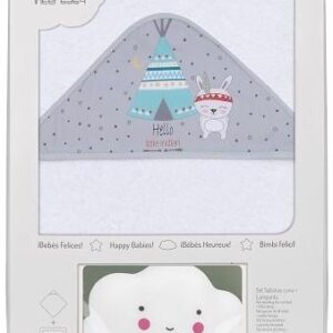 Interbaby Tipi Oso Μπουρνούζι Κάπα Σετ Με Λαμπάκι Νυκτός White/Grey NU1202-18 NU1202-18