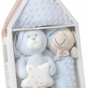 Interbaby Bear Σετ 3 Τμχ Κουβέρτα Αγκαλιάς, Dou Dou και Λούτρινο Αρκουδάκι Blue SET25-01 SET25-01