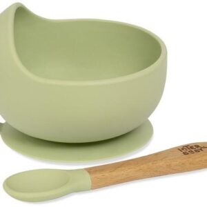 Interbaby Σετ Αντιολισθητικό Μπολ Και Κουτάλι Από Σιλικόνη Olive Green SI001-74 SI001-74
