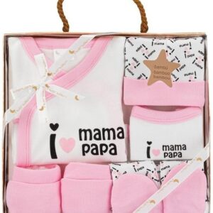 Interbaby I Love Mama-Papa Σετ Δώρου 4 τμχ (0-6 μηνών) Pink SET23-02 SET23-02