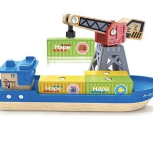 Hape Railway Ξύλινο Cargo Πλοίο & Γερανός E3792A