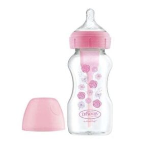 Dr. Brown’s Πλαστικό Μπιμπερό Options+ Wide Neck Κατά των Κολικών με Θηλή Σιλικόνης 270ml για 0+ μηνών Pink Flo WB91801