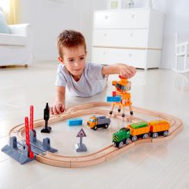 Hape Railway Ξύλινο Crossing & Crane Τρένο Σετ