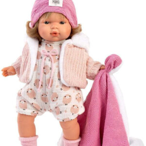 Llorens κούκλα Ξανθιά ροζ σκούφος και κουβερτάκι 38cm,Llo-38572
