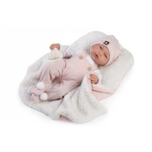 Guca - Κούκλα Μωρό Indira με ροζ overalls σκουφάκι 38cm